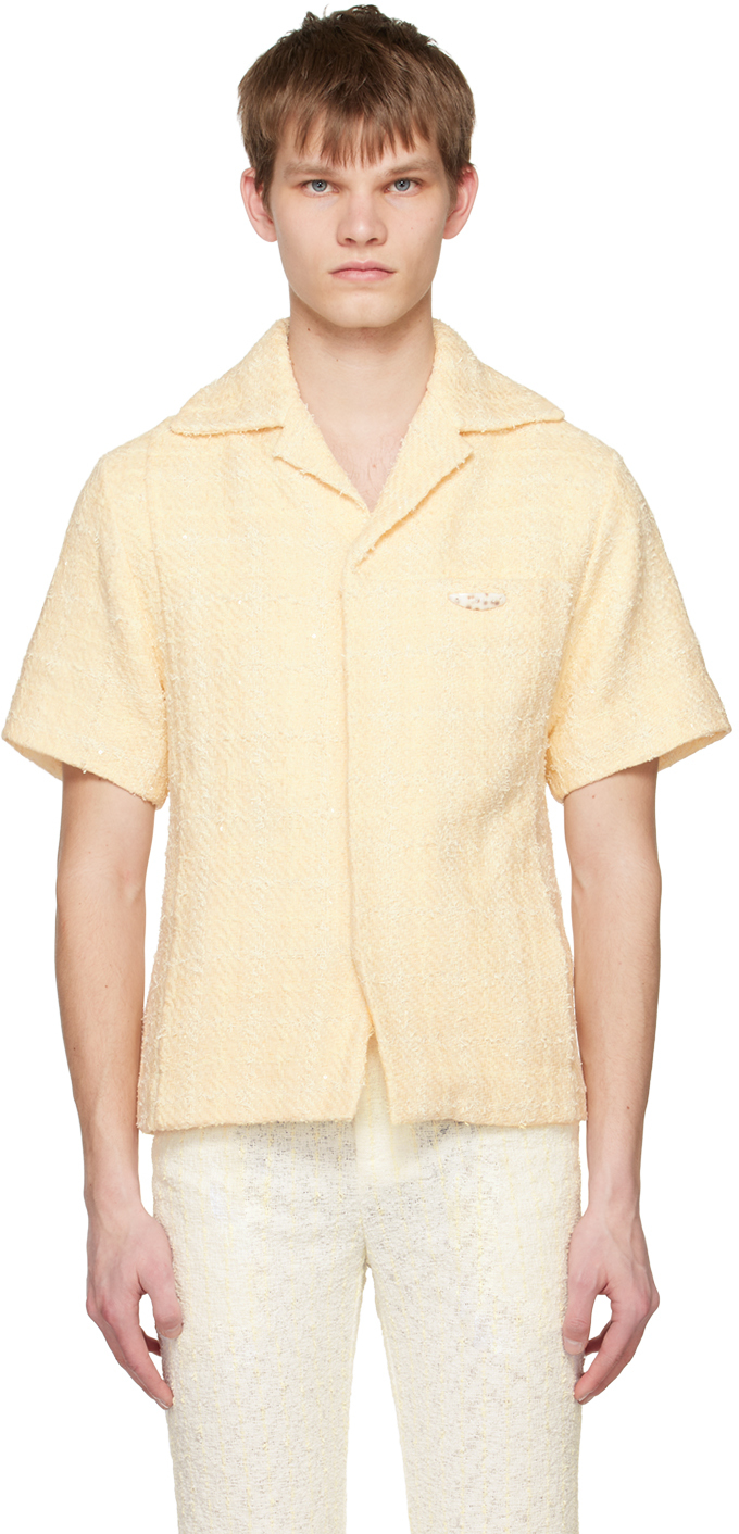 Young N Sang Yellow Sequinned Shirt In Solid Beige