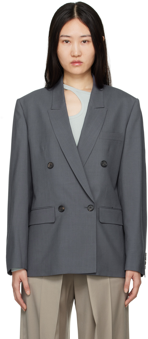 Shop Low Classic Gray Double-breasted Blazer In Charcoal
