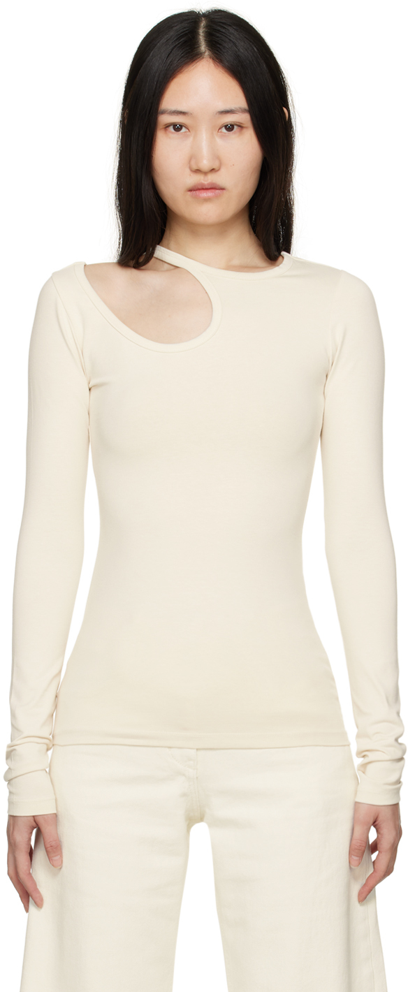 LOW CLASSIC Off-White Cutout Long Sleeve T-Shirt