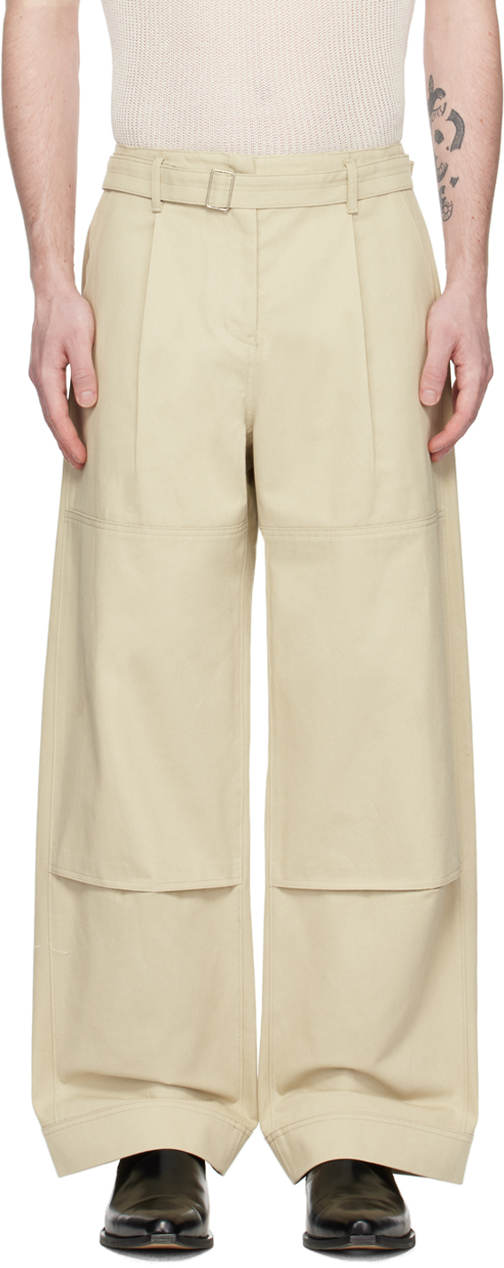 LOW CLASSIC: Khaki Belted Trousers | SSENSE Canada