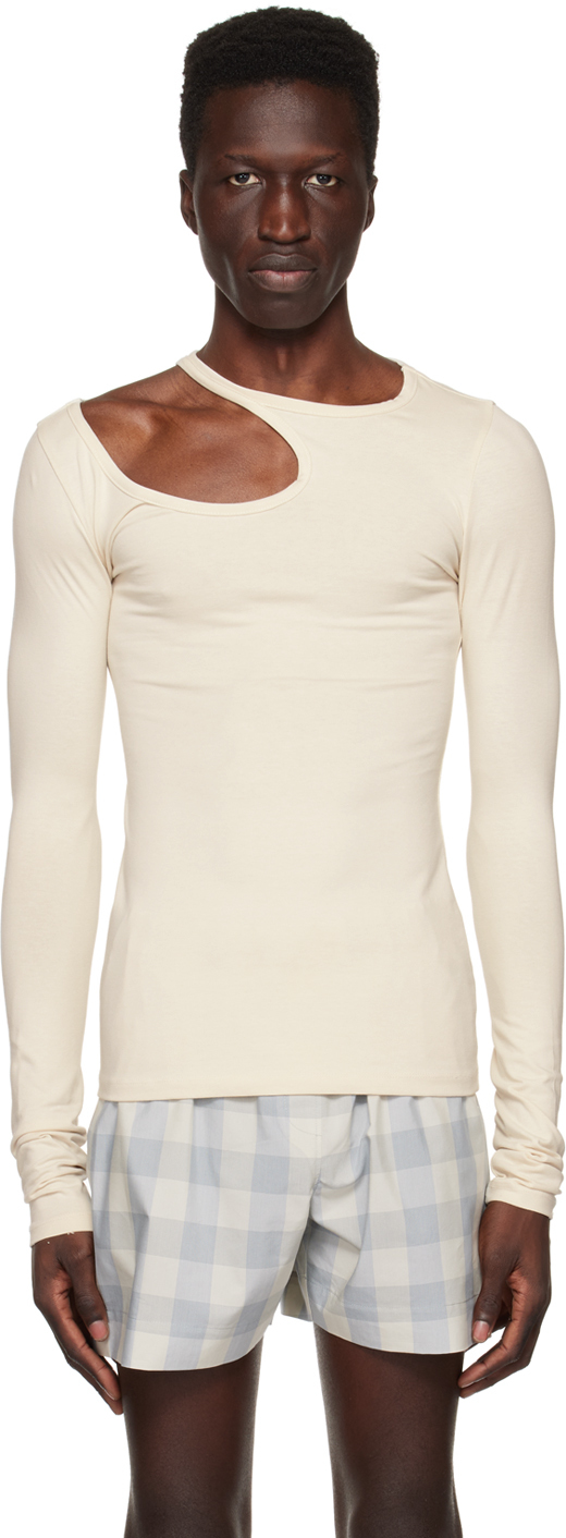 Low Classic Off-white Curve Hole Long Sleeve T-shirt In Ivory