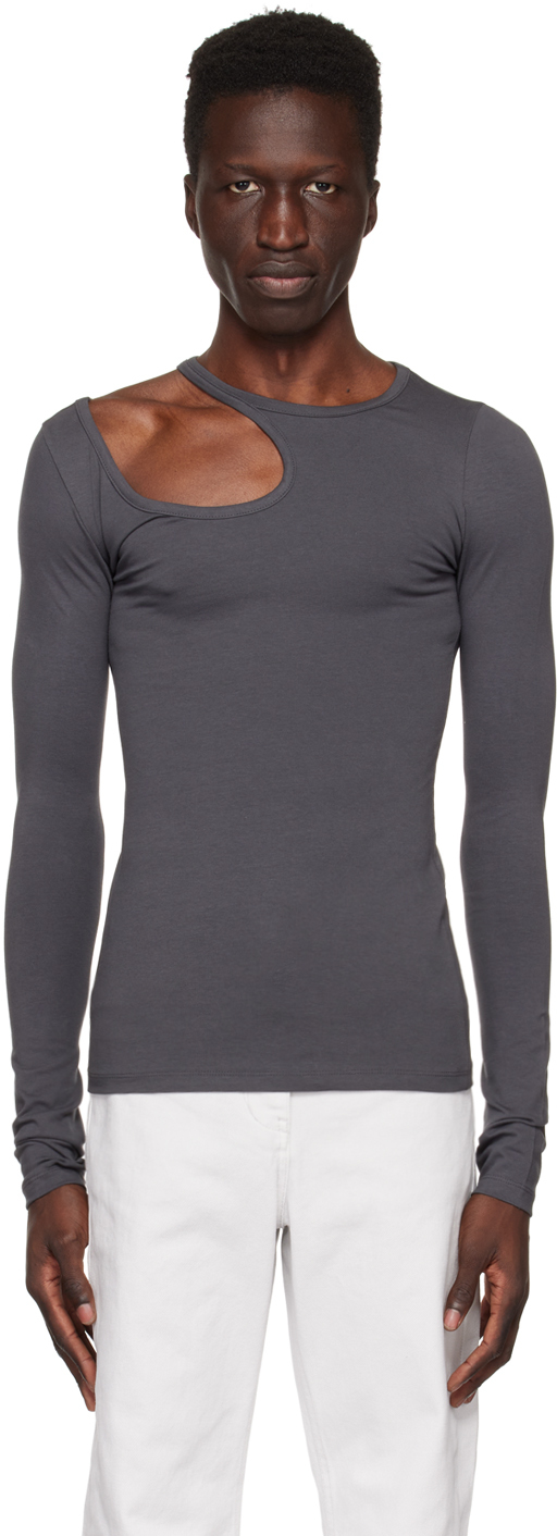 Gray Curve Hole Long Sleeve T-Shirt
