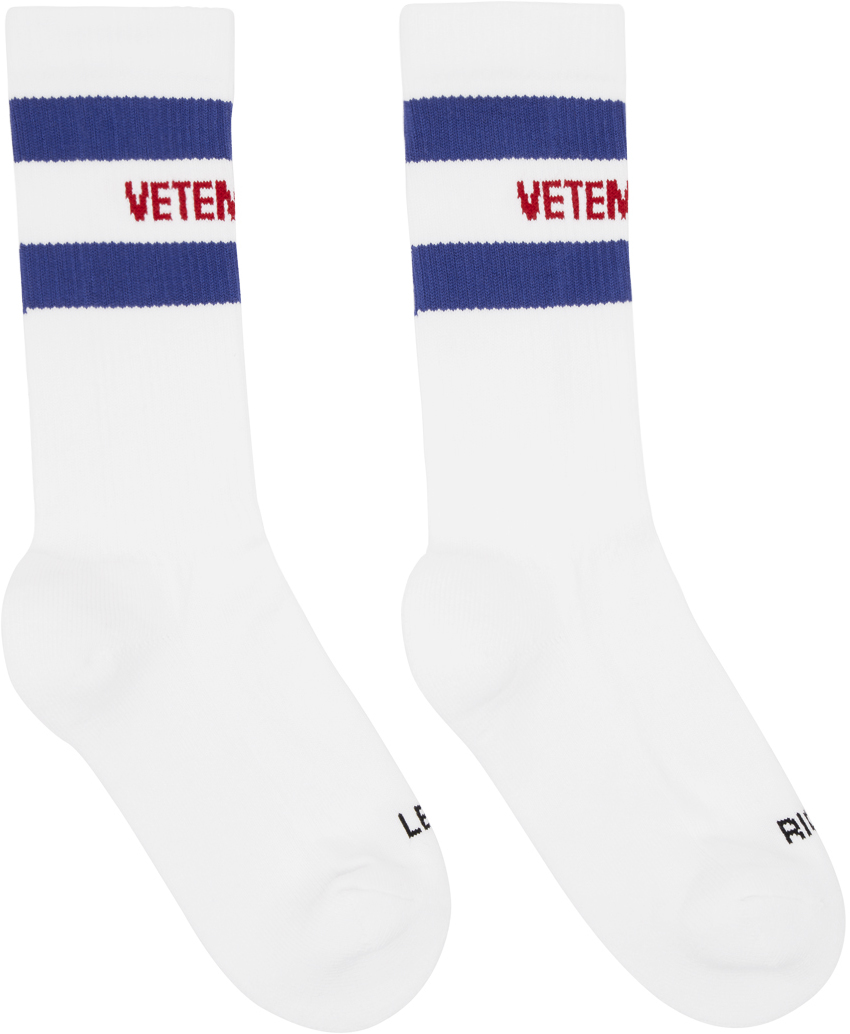 VETEMENTS: White & Blue Iconic Socks | SSENSE