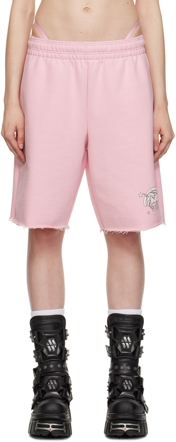 Shop Vetements Pink Magic Unicorn Shorts In Baby Pink