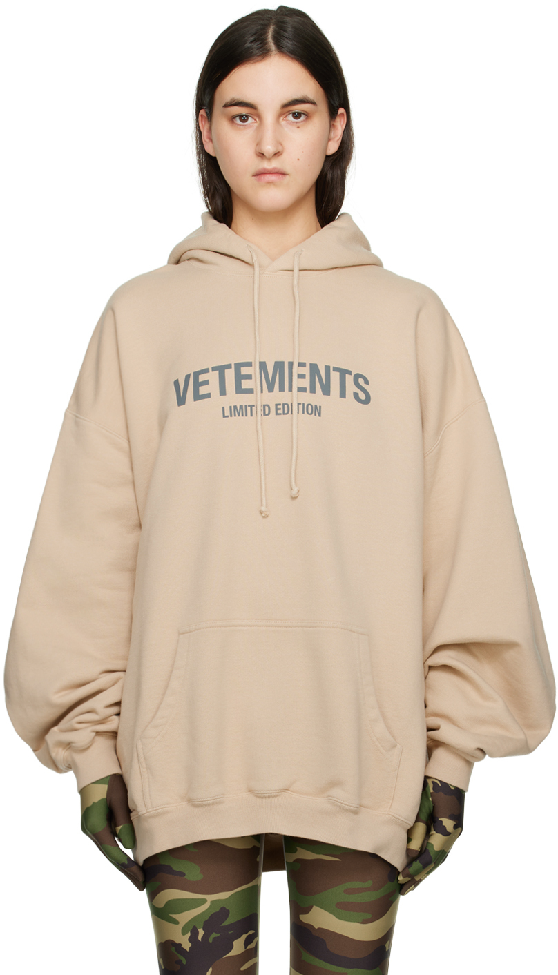 Vetements Beige Printed Hoodie In Earth