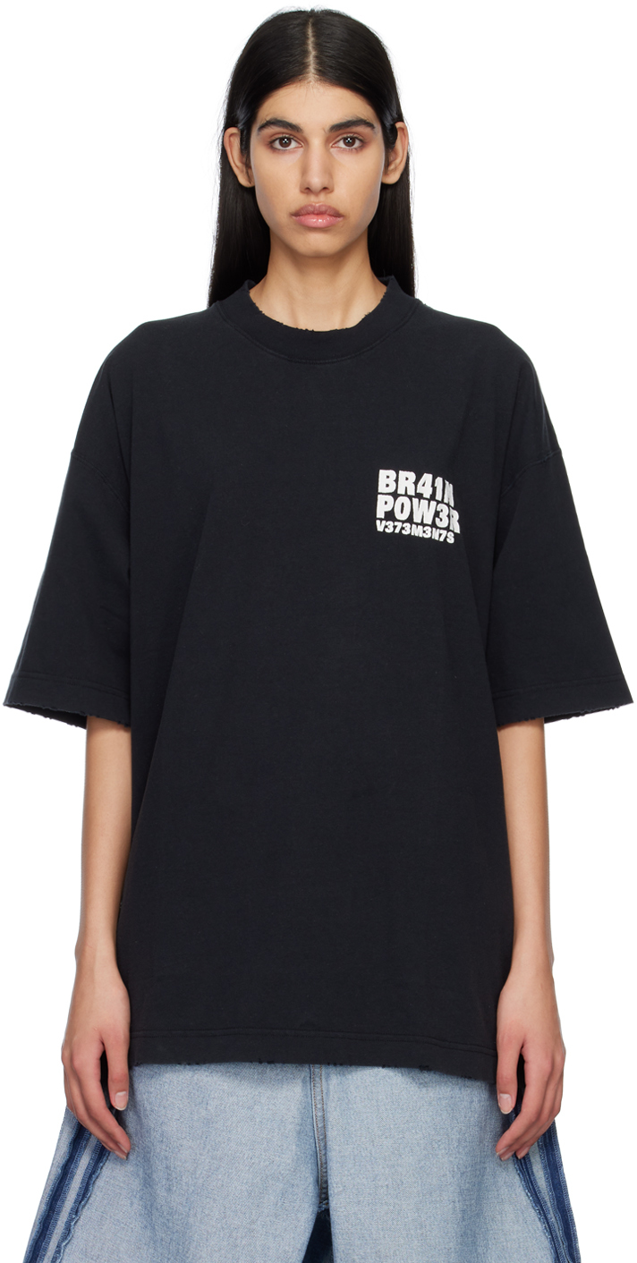 VETEMENTS: Black 'Brain Power' T-Shirt | SSENSE