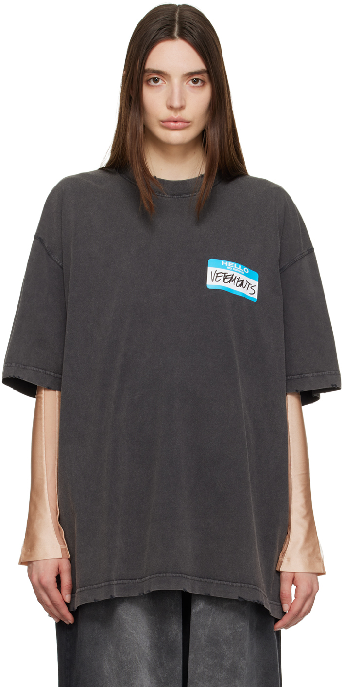 VETEMENTS: Gray 'My Name Is' T-Shirt | SSENSE