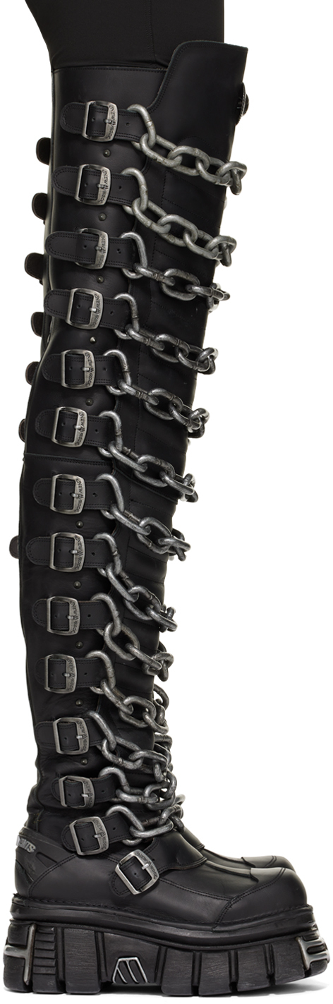 Vetements X New Rock Leather Platform Boots In Black