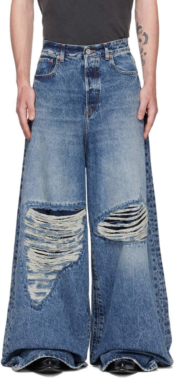 VETEMENTS: Blue Distressed Jeans | SSENSE