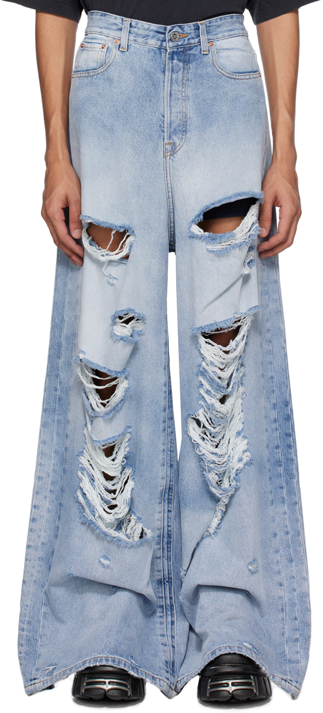 Vetements Blue Distressed Jeans In Light Blue | ModeSens
