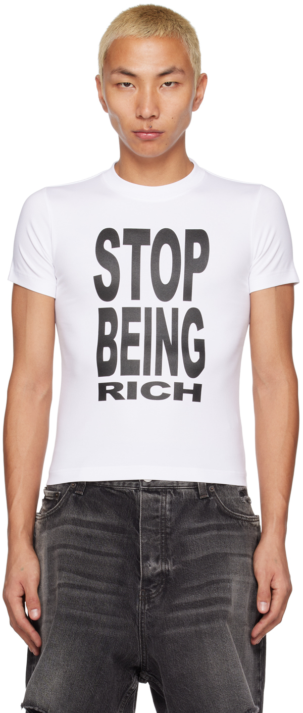 VETEMENTS White 'Stop Being Rich' T-Shirt