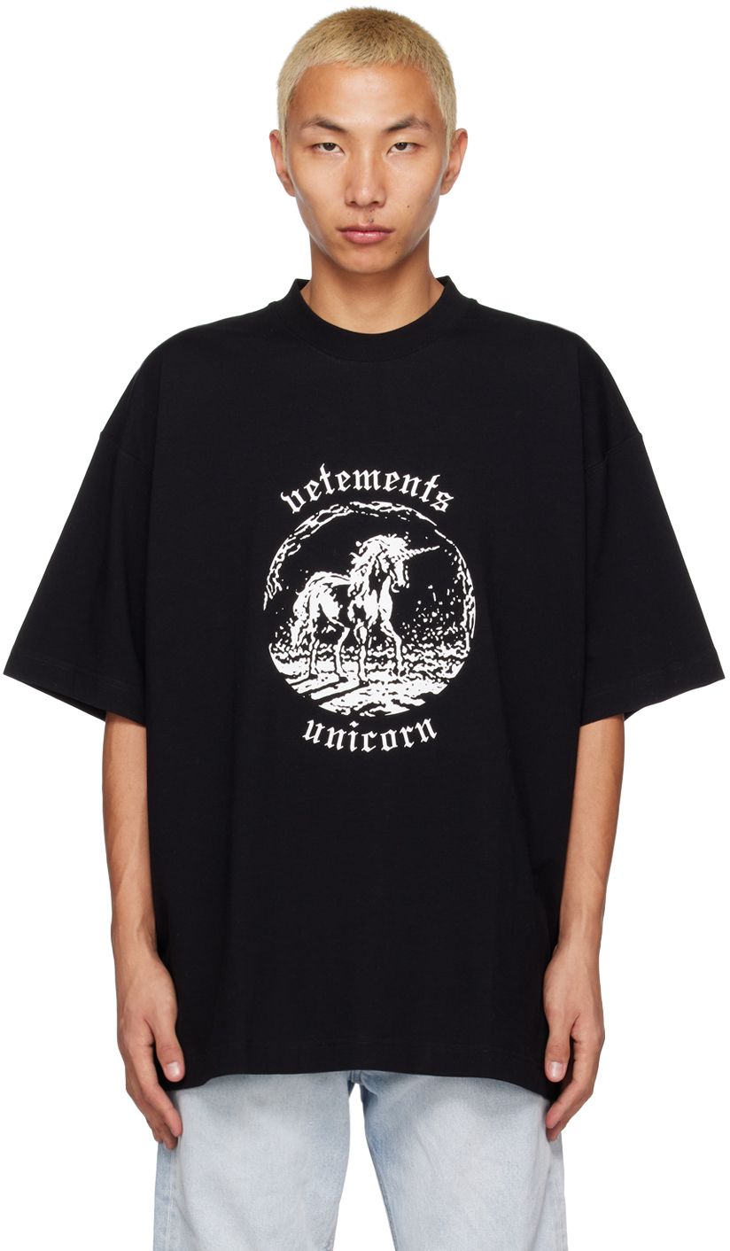 VETEMENTS: ブラック Double Unicorn Tシャツ | SSENSE 日本
