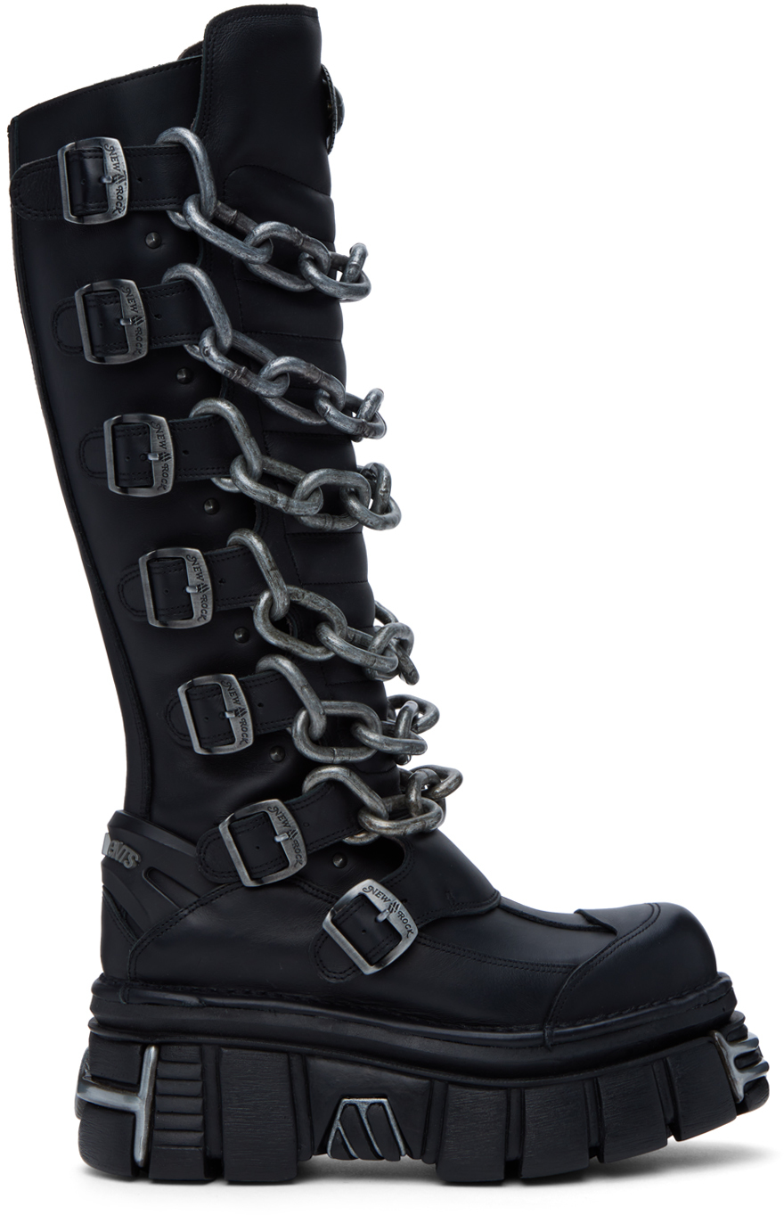Vetements Black New Rock Edition Chain Lace-up Boots ModeSens