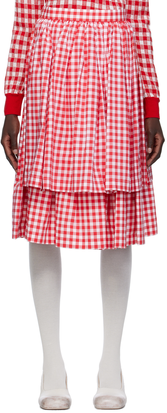 Red Layered Midi Skirt