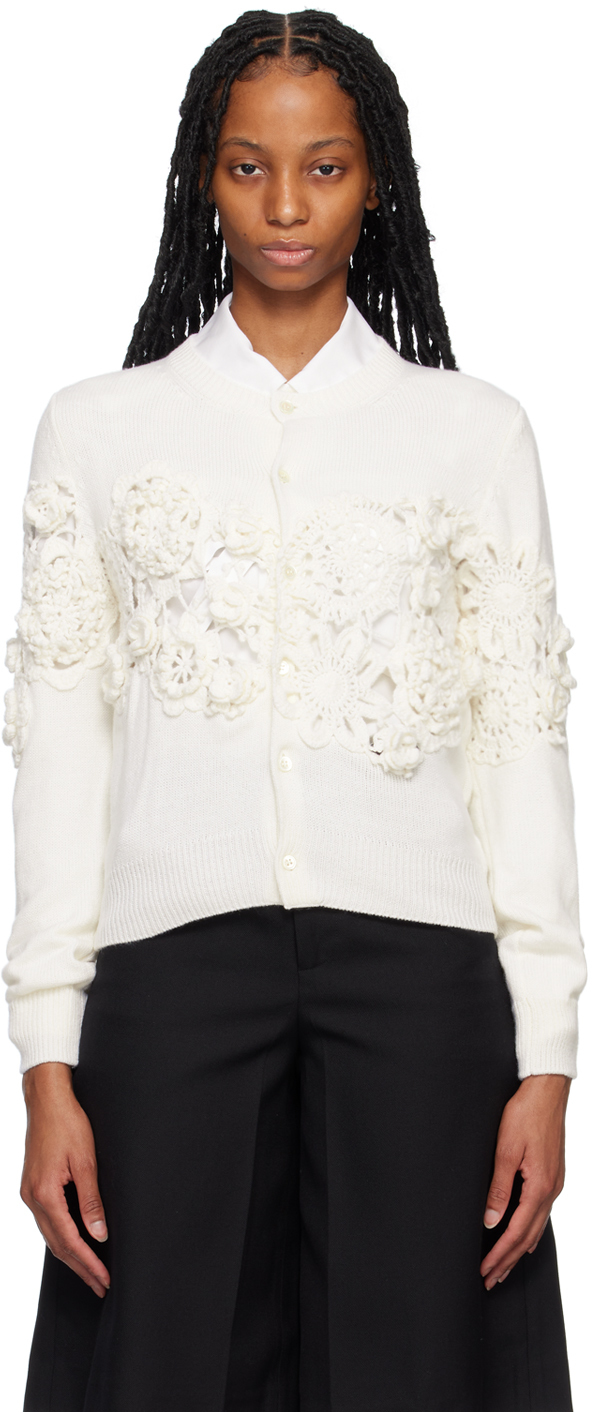 Comme Des Garcons Girl Floral-detailed Knitted Cardigan In White