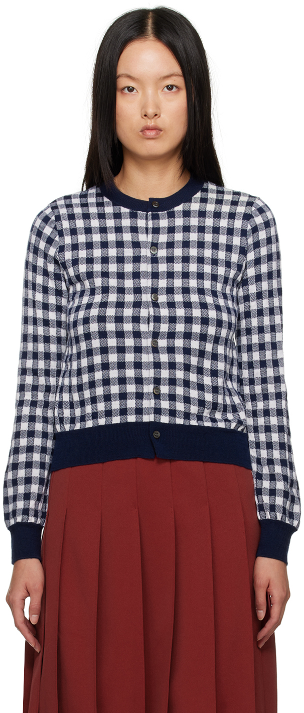 COMME DES GARCONS GIRL NAVY CHECK CARDIGAN