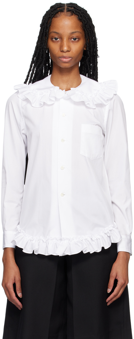 Comme Des Garcons Girl Ruffle-detail Cotton Shirt In Weiss | ModeSens