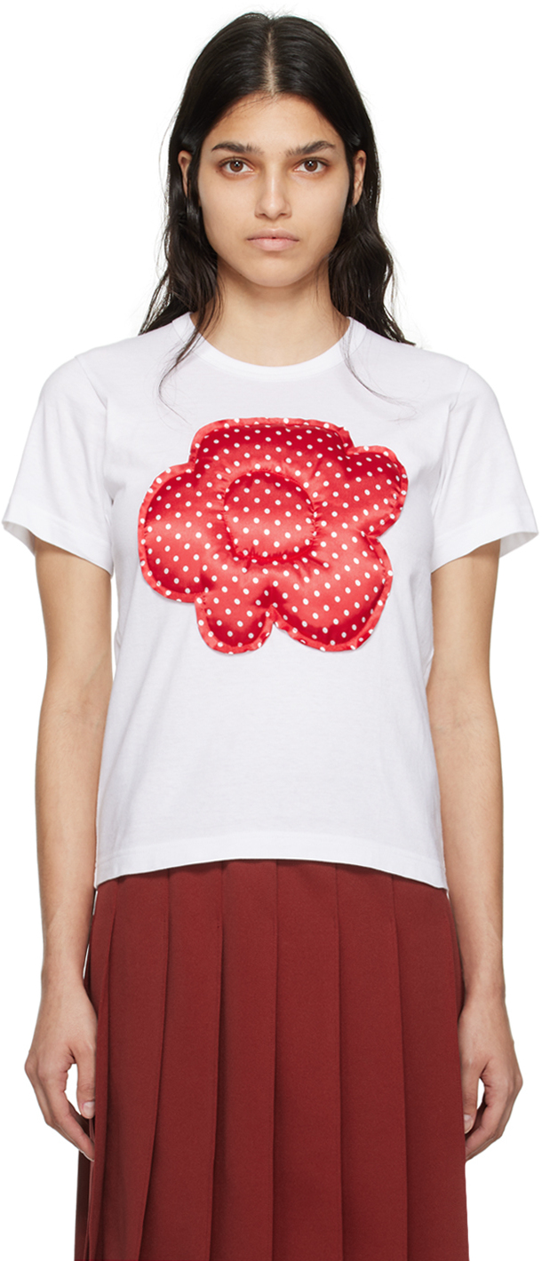 Comme Des Garcons Girl Floral appliqu Cotton T shirt In White Red