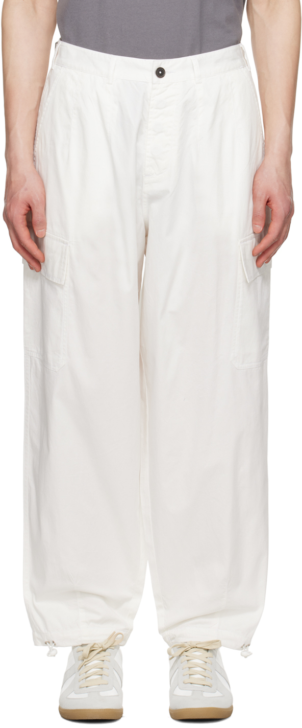 White Loose Cargo Pants by Universal Works on Sale