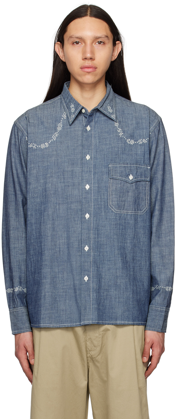 Navy Western Shirt by Universal Works on Sale