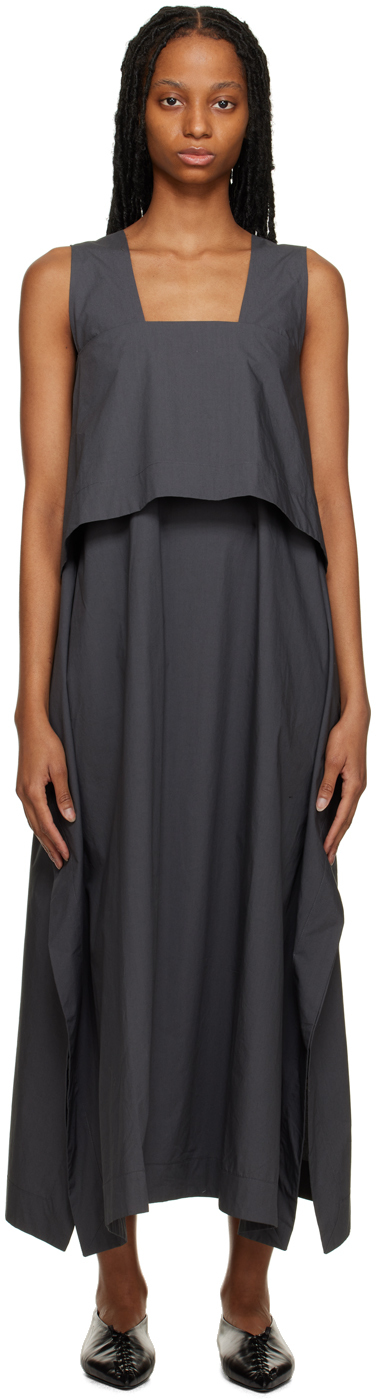 Toogood Layered-detail Draped Cotton Dress In Papery Cotton Tar