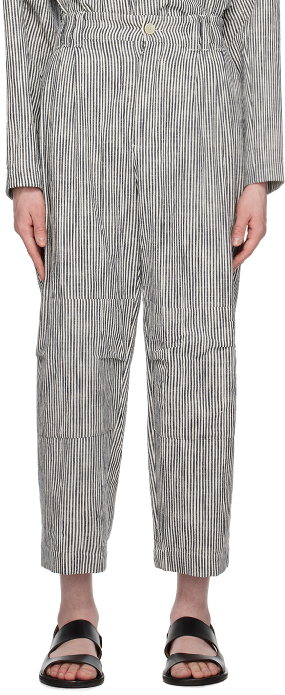 Toogood Navy & OFfWhite 'The Fisherman' Trousers SSENSE UK