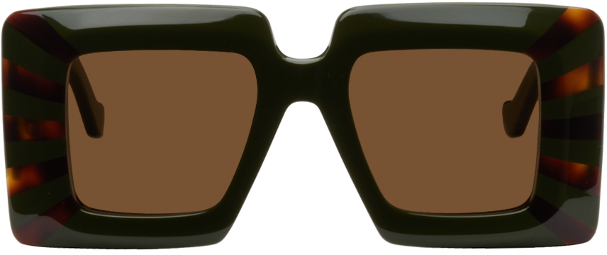 Loewe Green Oversized Sunglasses In 96e Shiny Dark Green