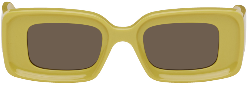 Loewe Yellow Rectangular Sunglasses In Shiny Yellow / Brown