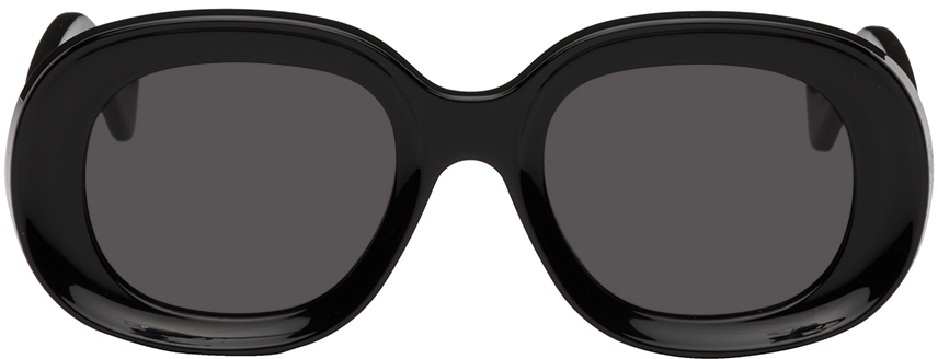 Loewe Black Oval Sunglasses In Shiny Black / Smoke