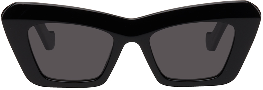 Shop Loewe Black Cat-eye Sunglasses In 01a Shiny Black Smok