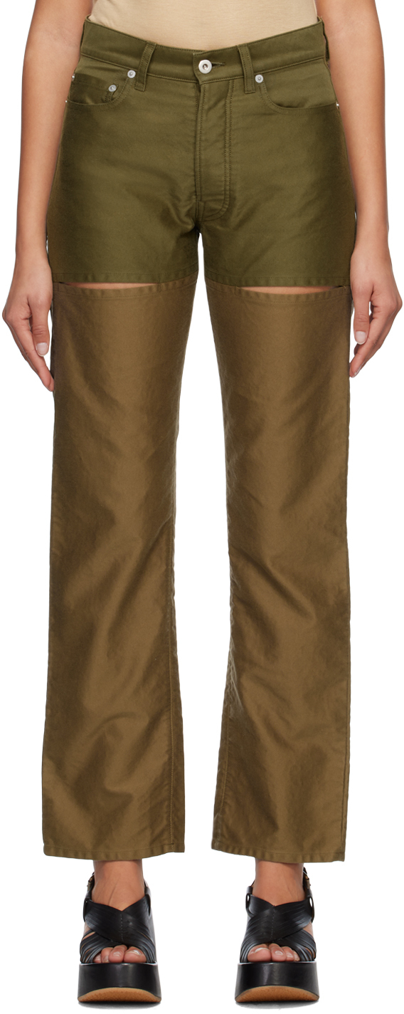 Inscrire Khaki Slit Trousers In Khaki×brown