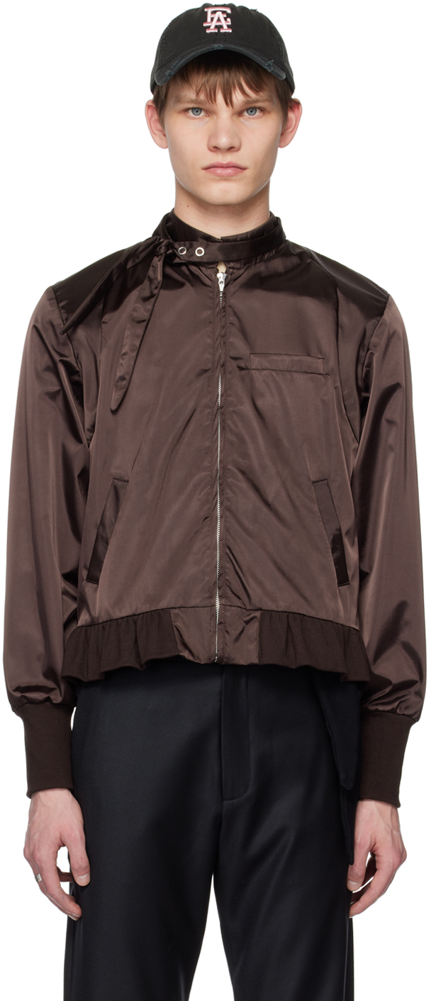 Aaron Esh Burgundy Ruffled Bomber Jacket In Wine