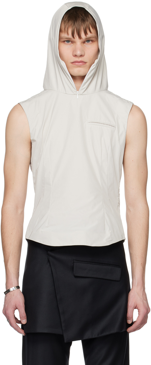 Aaron Esh Off-white Hooded Vest In Talc
