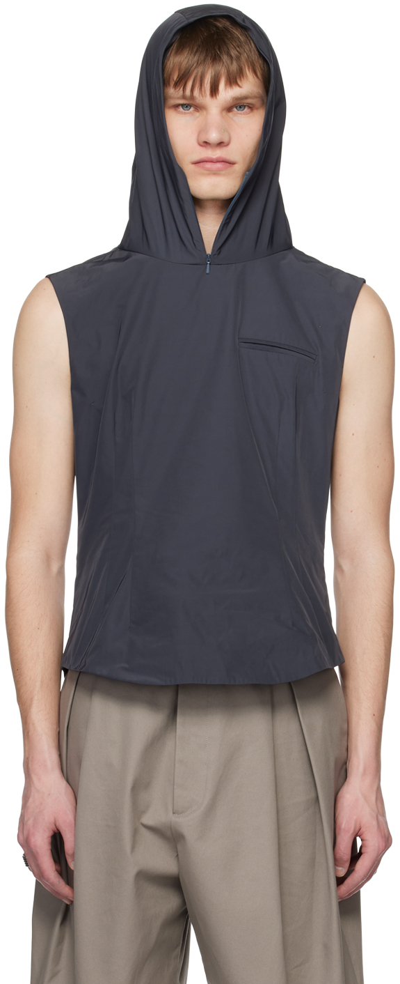 Aaron Esh Gray Hooded Vest In Ink