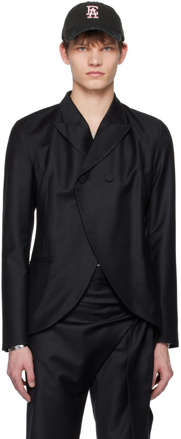 Aaron Esh Double-breasted Cropped Blazer In Black