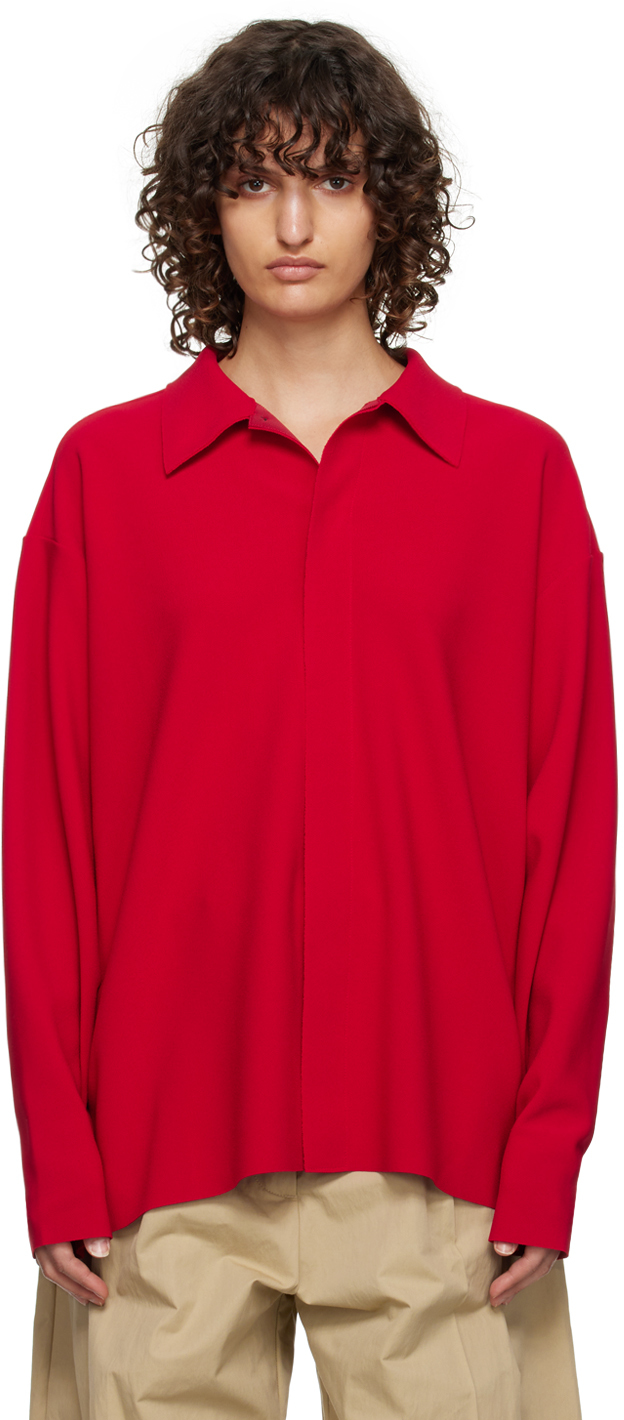 Birrot Red Spread Collar Shirt