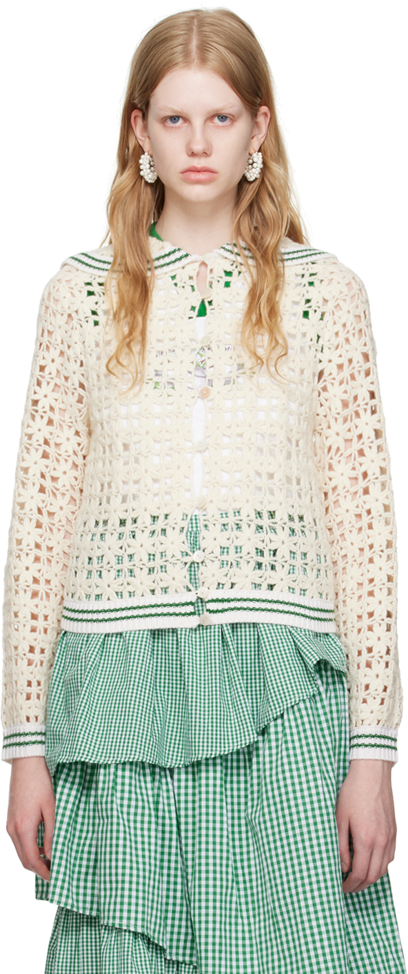 Off-White & Green Magic Cardigan by Shrimps on Sale