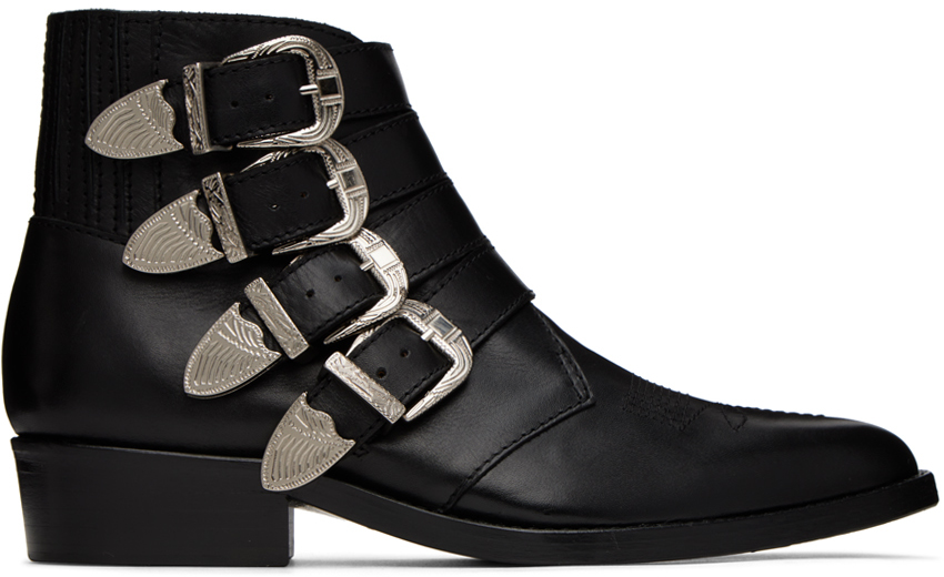 Black Embellished Buckle Cowboy Boots