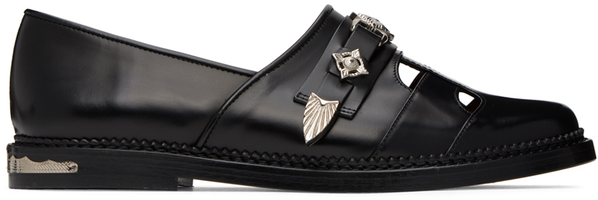 Black Embellished Buckle Loafers