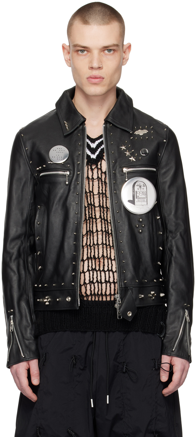 99%IS-: Black Studded Leather Jacket | SSENSE