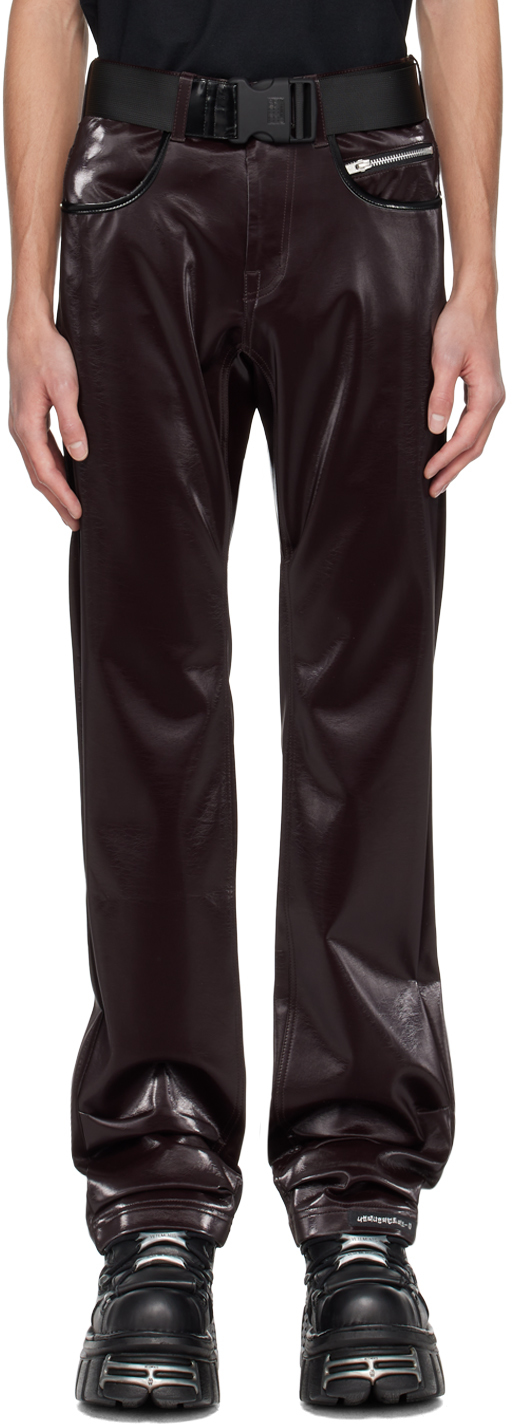 Burgundy leather pants on sale mens