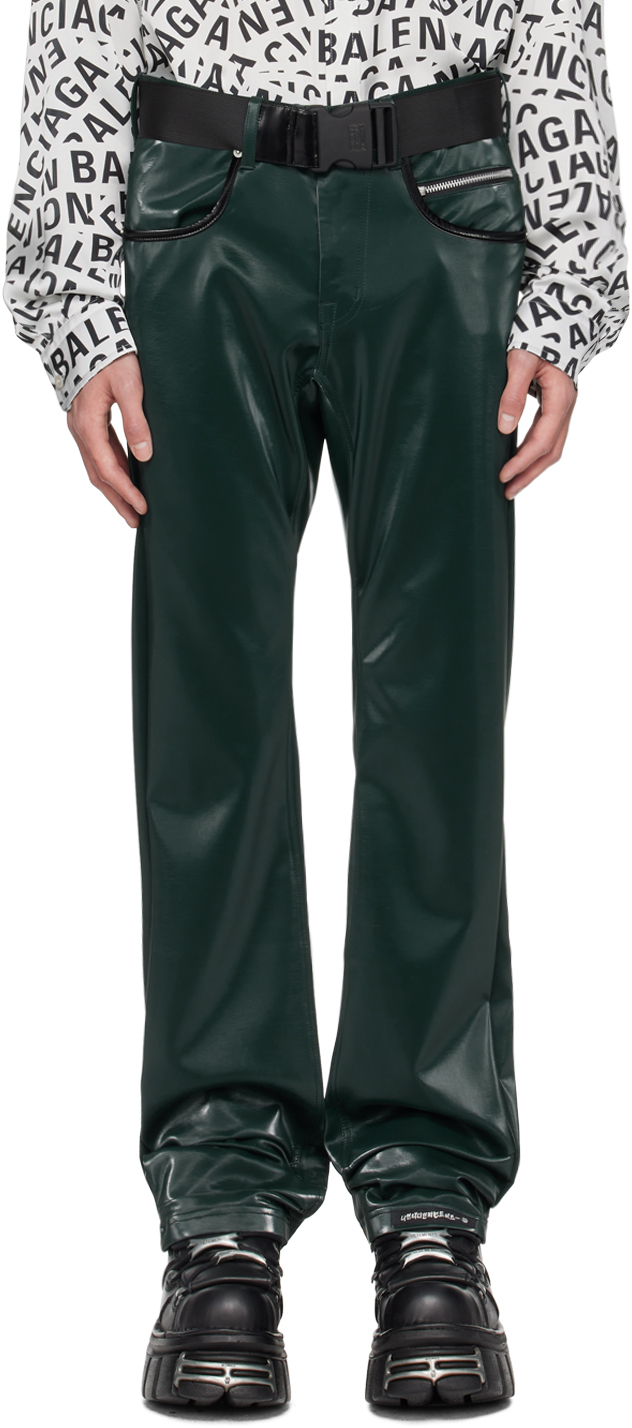 Green 'ATT1%TUDE' Always Glossy Faux-Leather Trousers