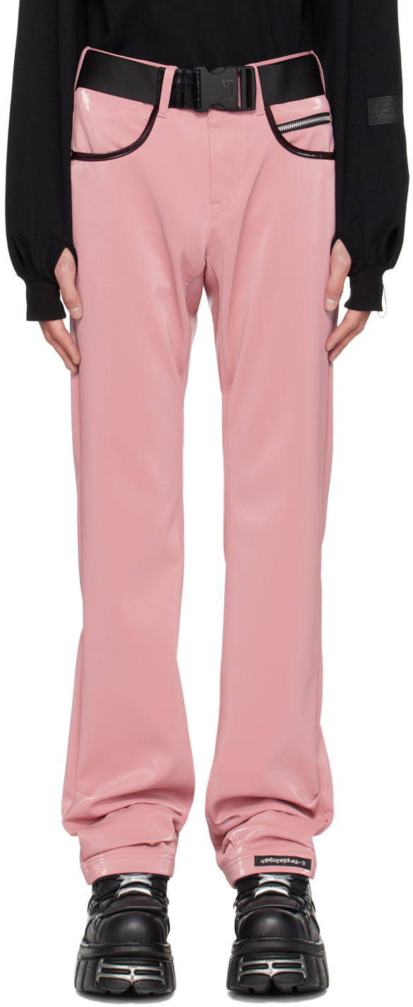 Pink 'ATT1%TUDE' Always Glossy Faux-Leather Trousers