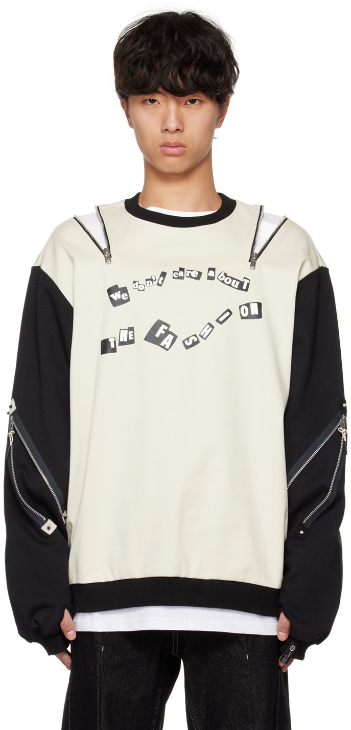 99% IS: Beige 'We Don't Care About The Fashion' Sweatshirt | SSENSE