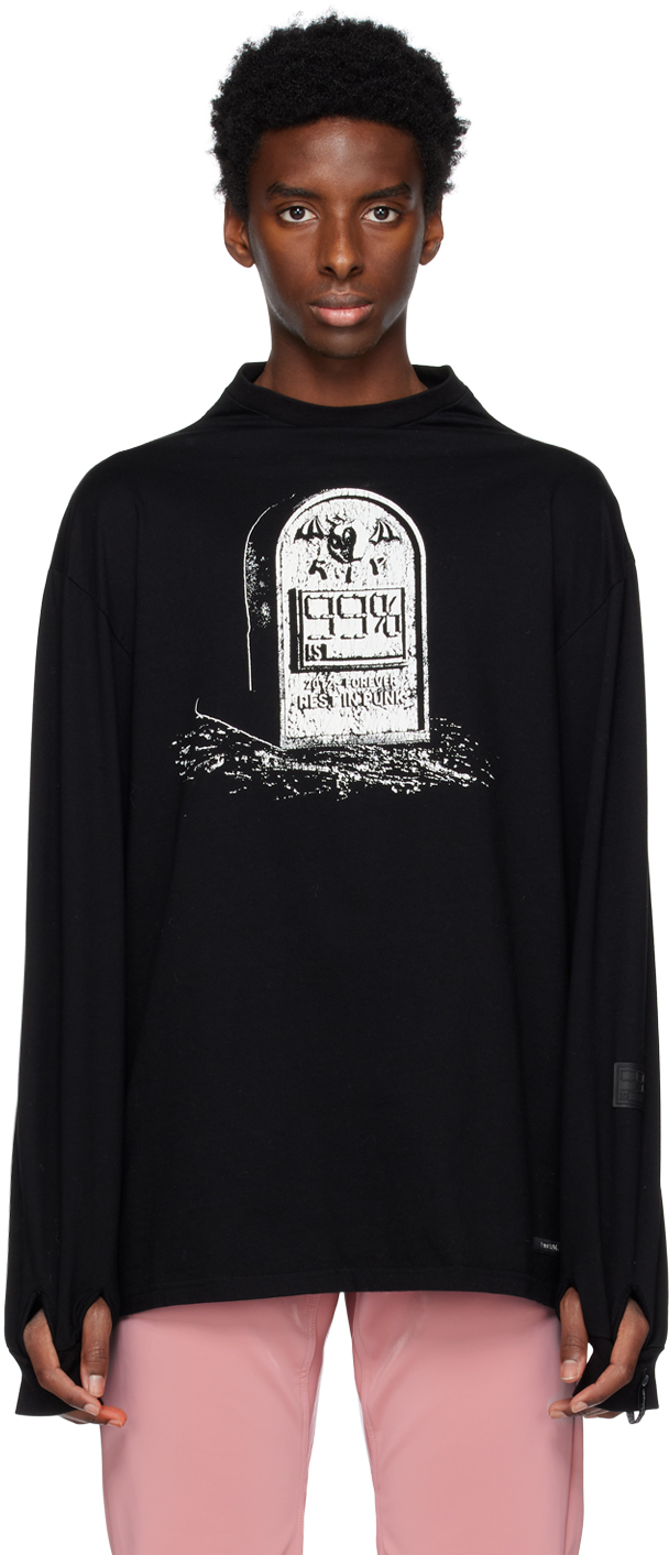 99% Is Black R.i.p Gravestone 'myeoksal' Long Sleeve T-shirt In Washed Black
