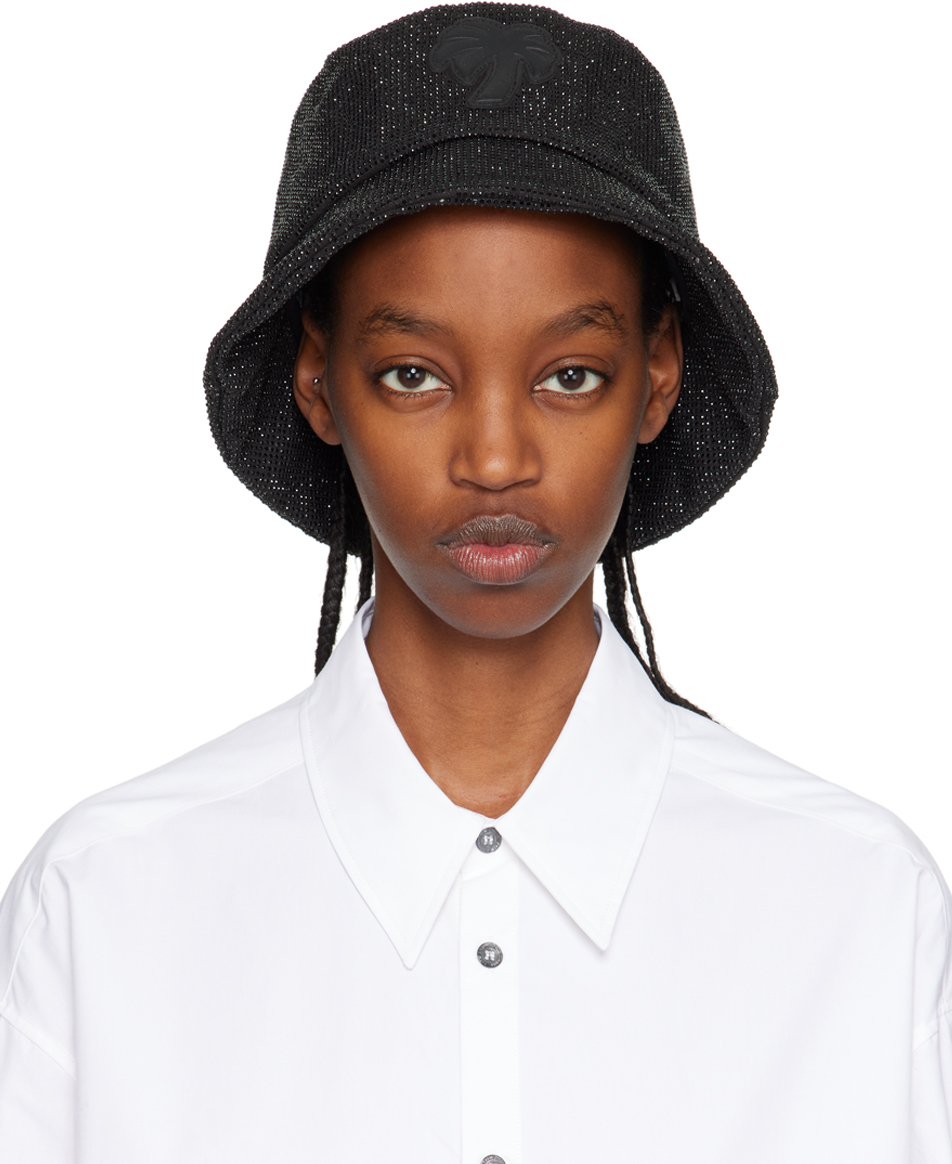 Black Crystal Palm Bucket Hat by Palm Angels on Sale