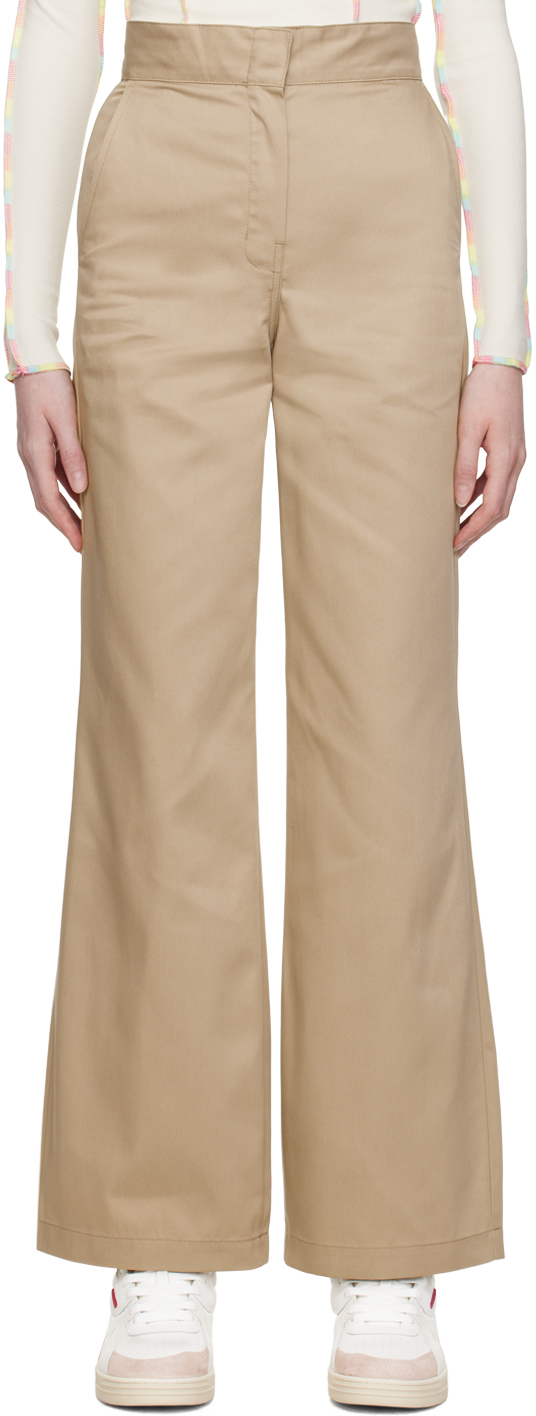 Beige Reversed Waistband Trousers