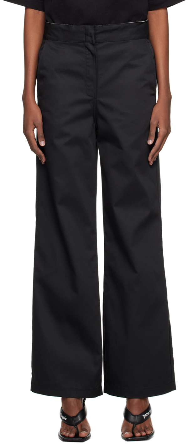 Shop Palm Angels Black Reversed Waistband Trousers In Black/white