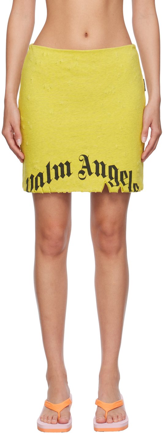Shop Palm Angels Yellow Destroyed Midi Skirt In Beige/black