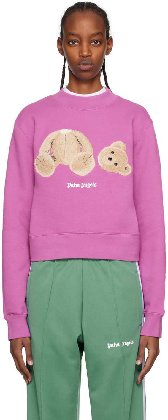 Shop Palm Angels Purple Bear Sweatshirt In Purple Brown
